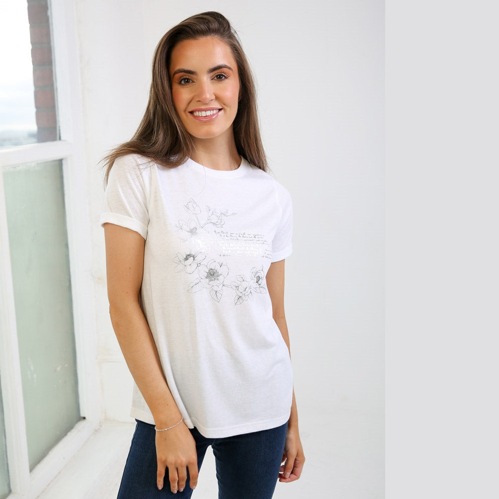 Ladies Eimear White T-Shirt-Model Front View