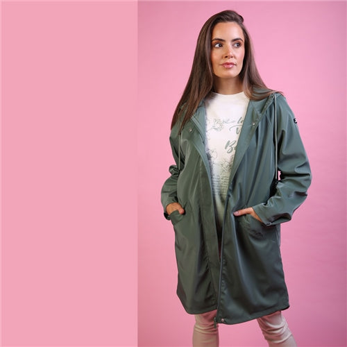 Ladies Fallon Raincoat  - Sage-Open View of Raincoat