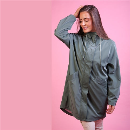 Ladies Fallon Raincoat  - Sage-Raincoat Closed Front View