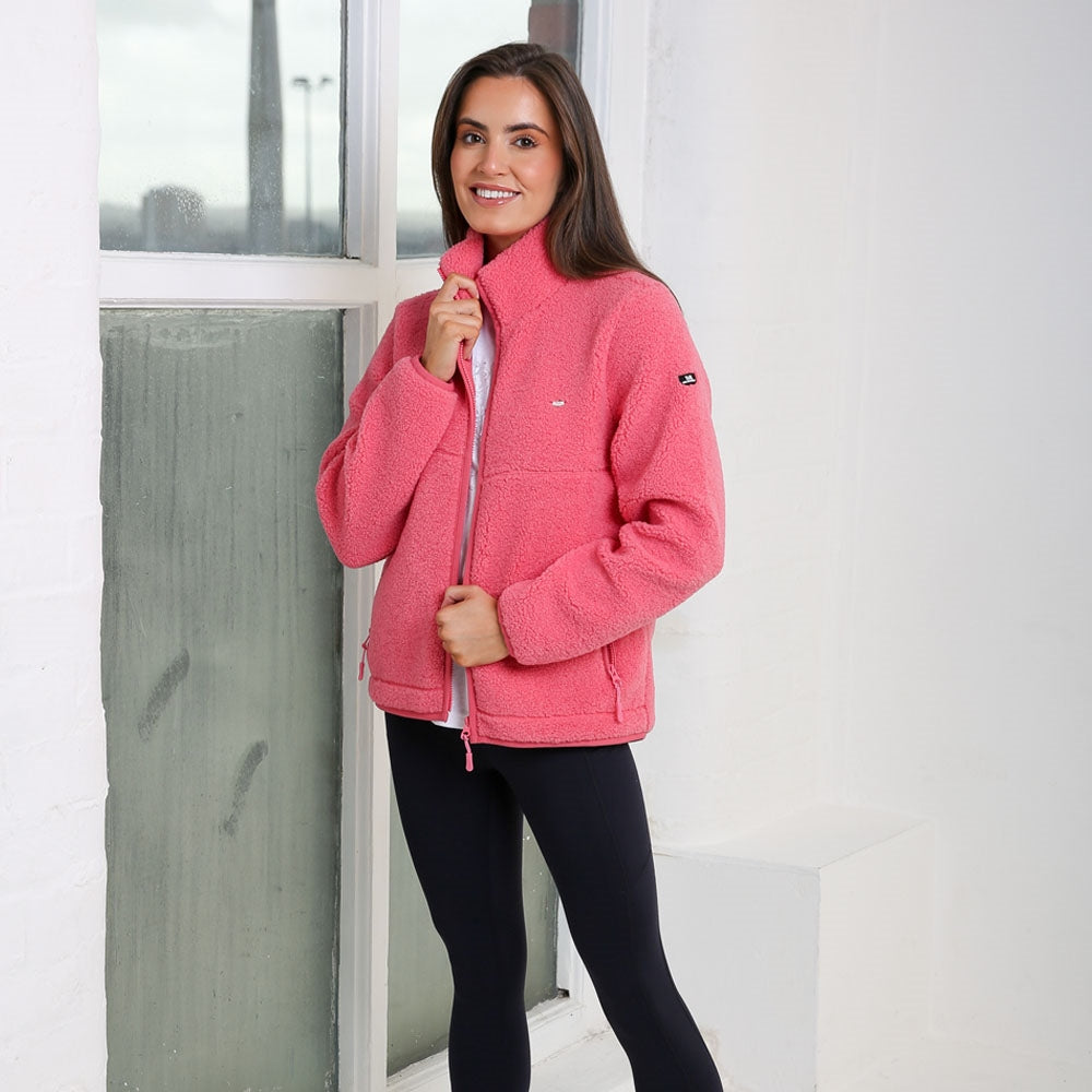 Ladies Relax & Renew - Rose Teddy Jacket - Bubble Gum-Model Front View