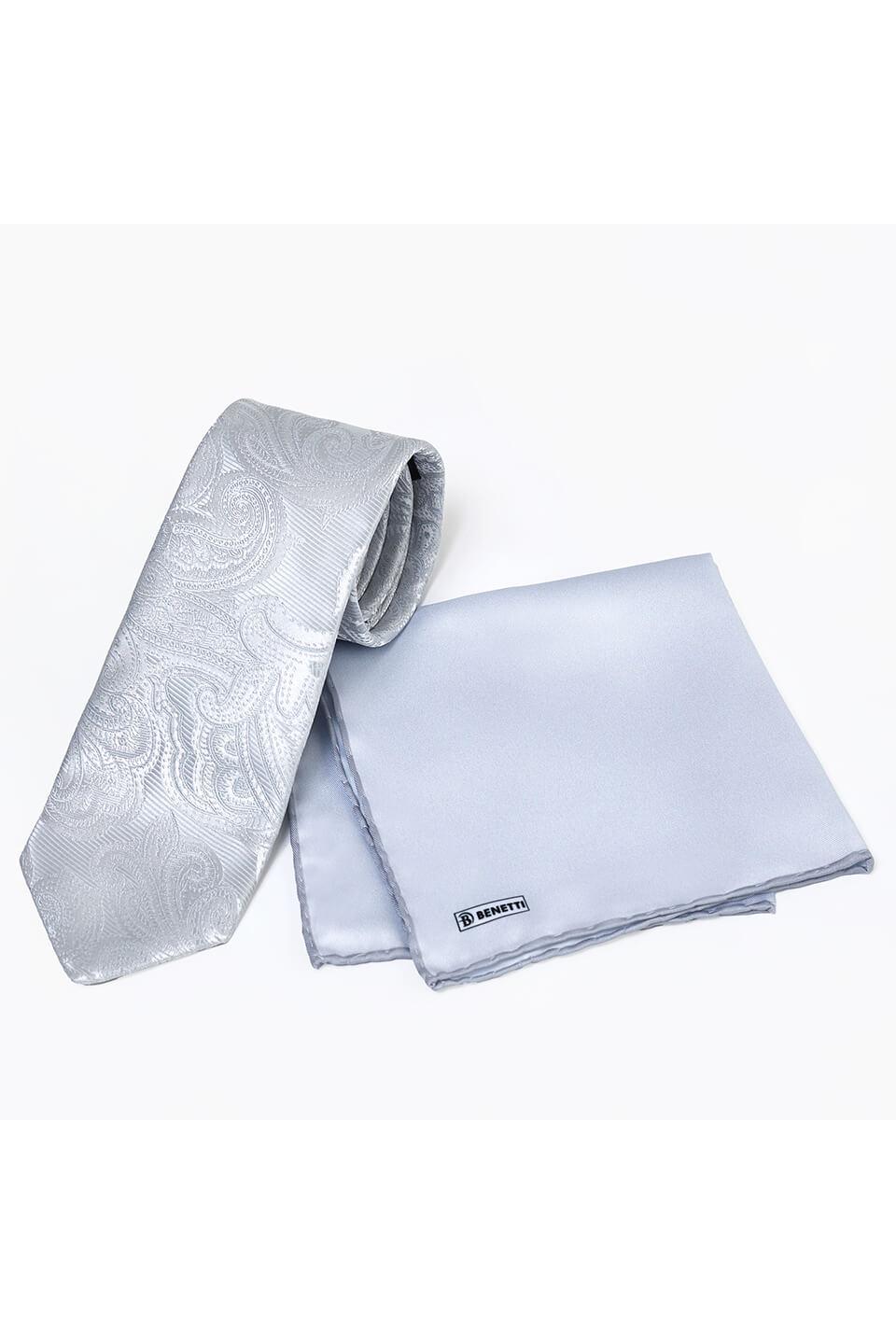 Silver Paisley Tie & Pocket Square Set
