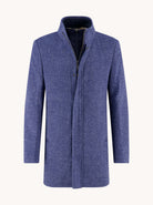 A Fish Named Fred Funnel Neck Coat in Jeans Blue, front view