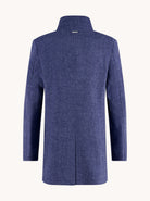 A Fish Named Fred Funnel Neck Coat in Jeans Blue, back view