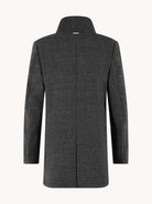A Fish Named Fred Funnel Neck Coat in dark grey, back view