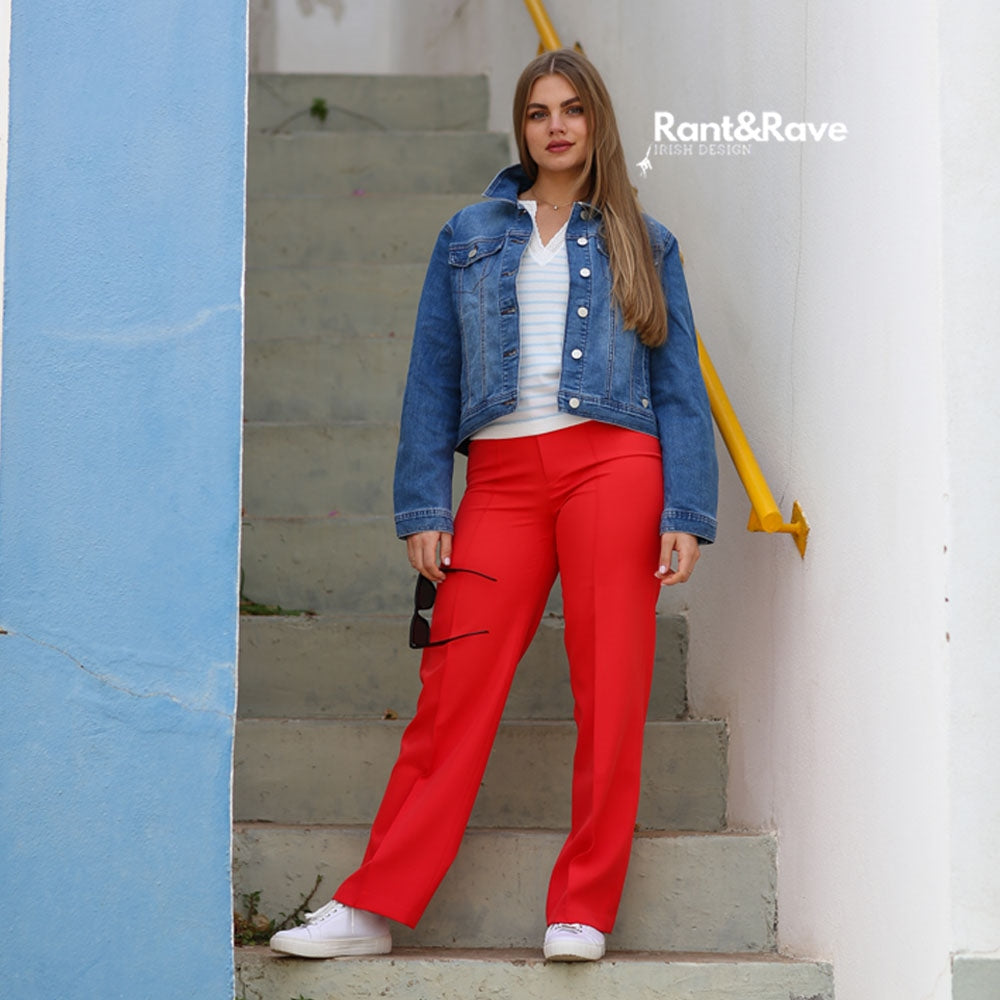 Ladies Hallie Coral Trousers-Model Front View