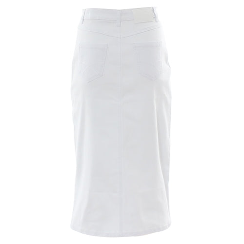 Back view of white denim skirt