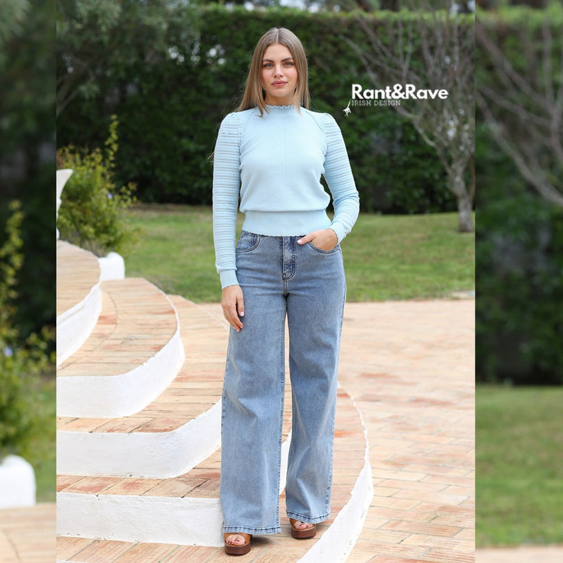 RANT & RAVE LADIES Simone Wide Leg Jeans Ice Blue front view