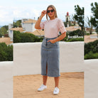 RANT & RAVE LADIES Maria Ice Blue Denim Skirt ICE BLUE flat front view