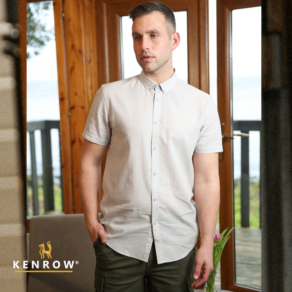 Men's Paul Short Sleeve Shirt - Stone-Model Front View