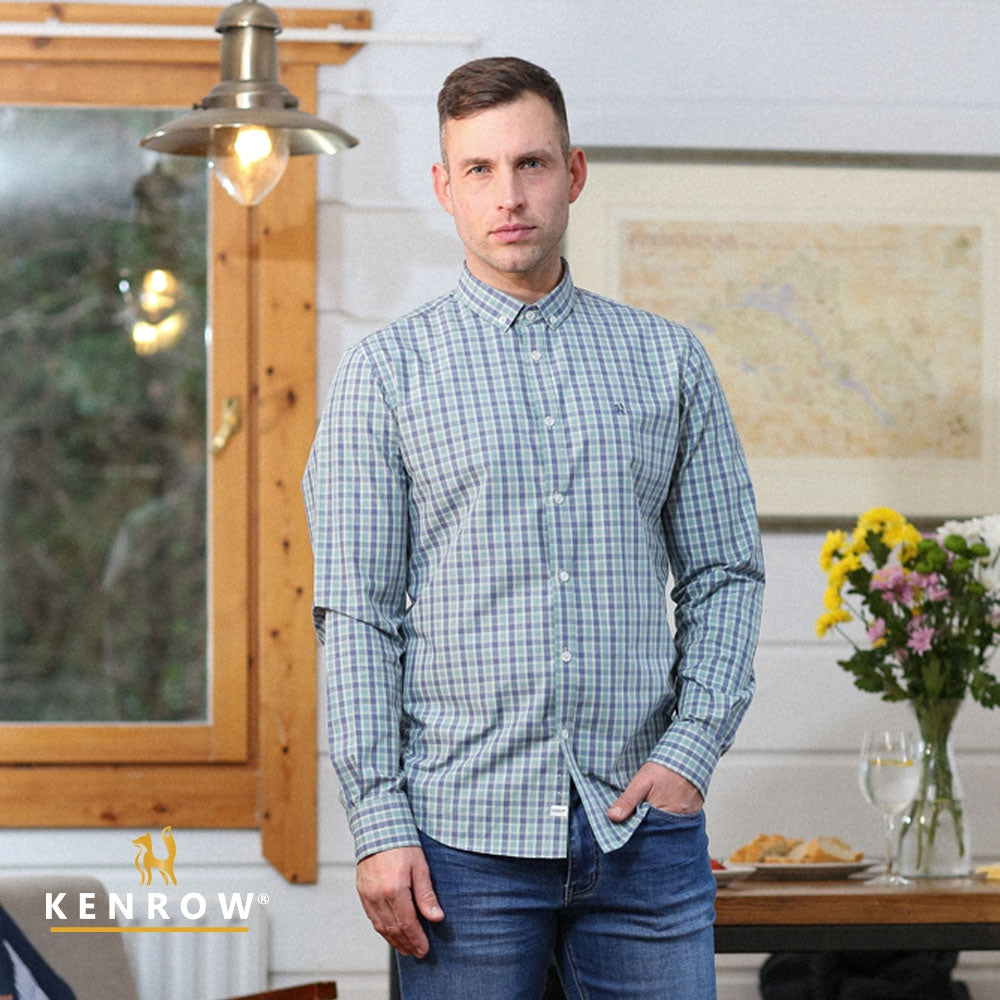 Men's Indulge in the timeless style and unbeatable comfort of the Ted Check Shirt, brought to you by Kenrow Menswear-Model Front View