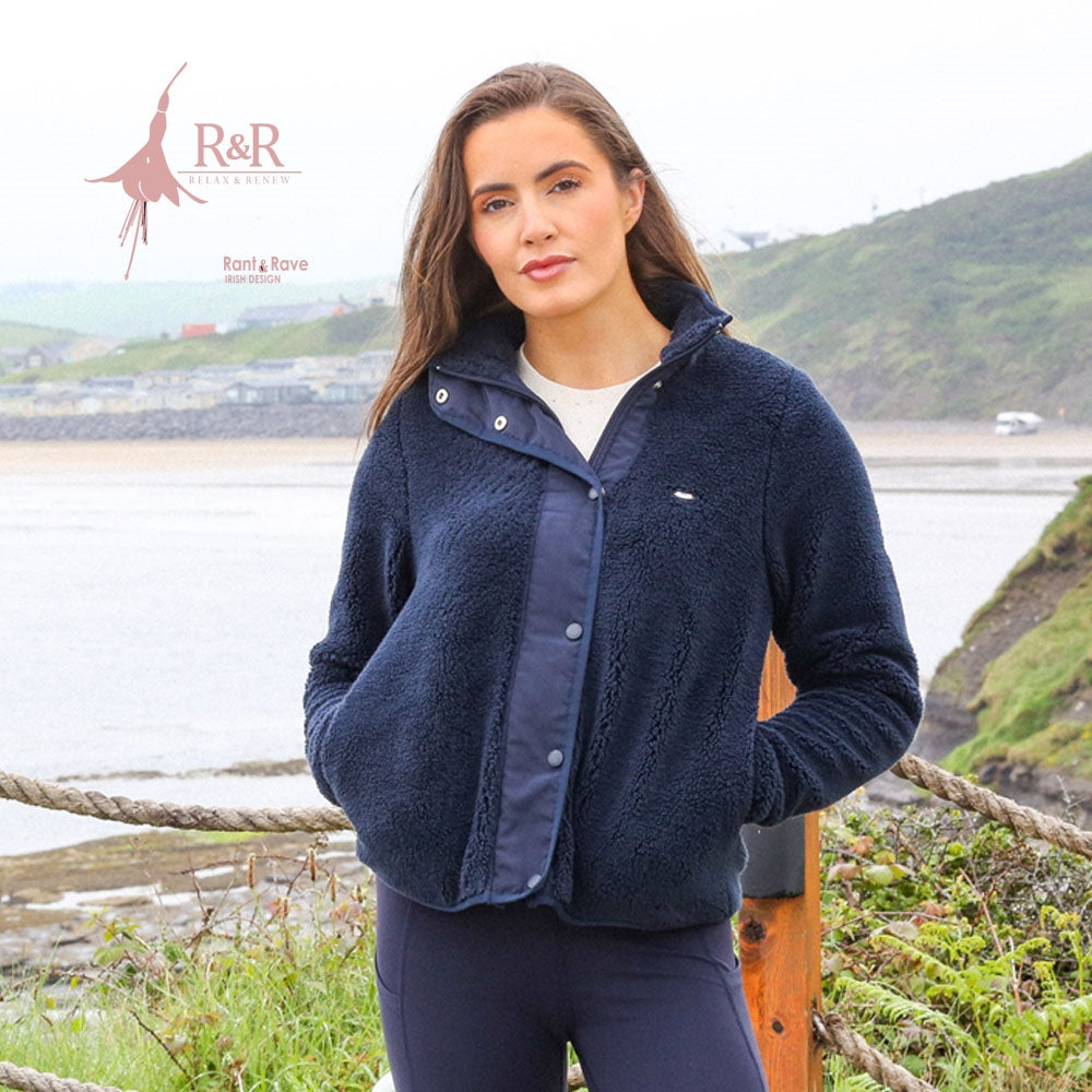 Ladies Relax & Renew Carol Teddy Bomber - Navy-Model Front View