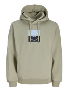 JACK JONES ORIGINALS Catskills Square Branding Hoodie-Seagrass Seagrass front view