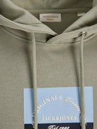 JACK JONES ORIGINALS Catskills Square Branding Hoodie-Seagrass Seagrass back view