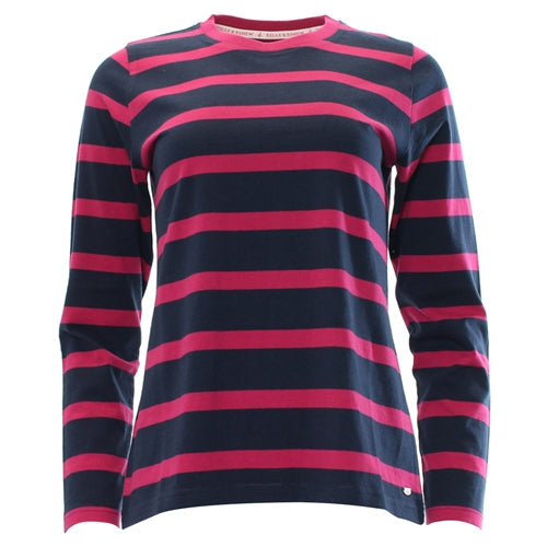 Ladies Relax & Renew Demelza Long Sleeve Tee - Navy/Cerise-Front View