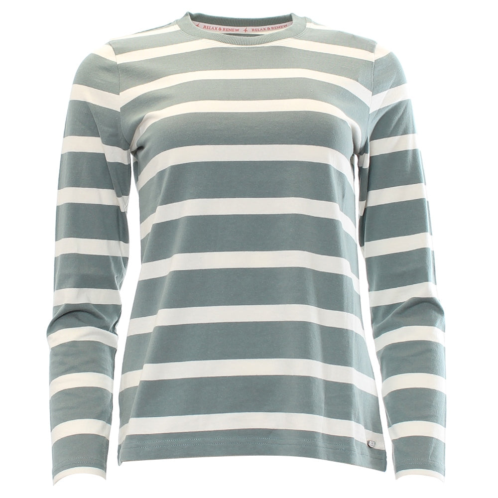 Ladies Relax & Renew Demelza Long Sleeve Tee - Sage/Cream-Front View