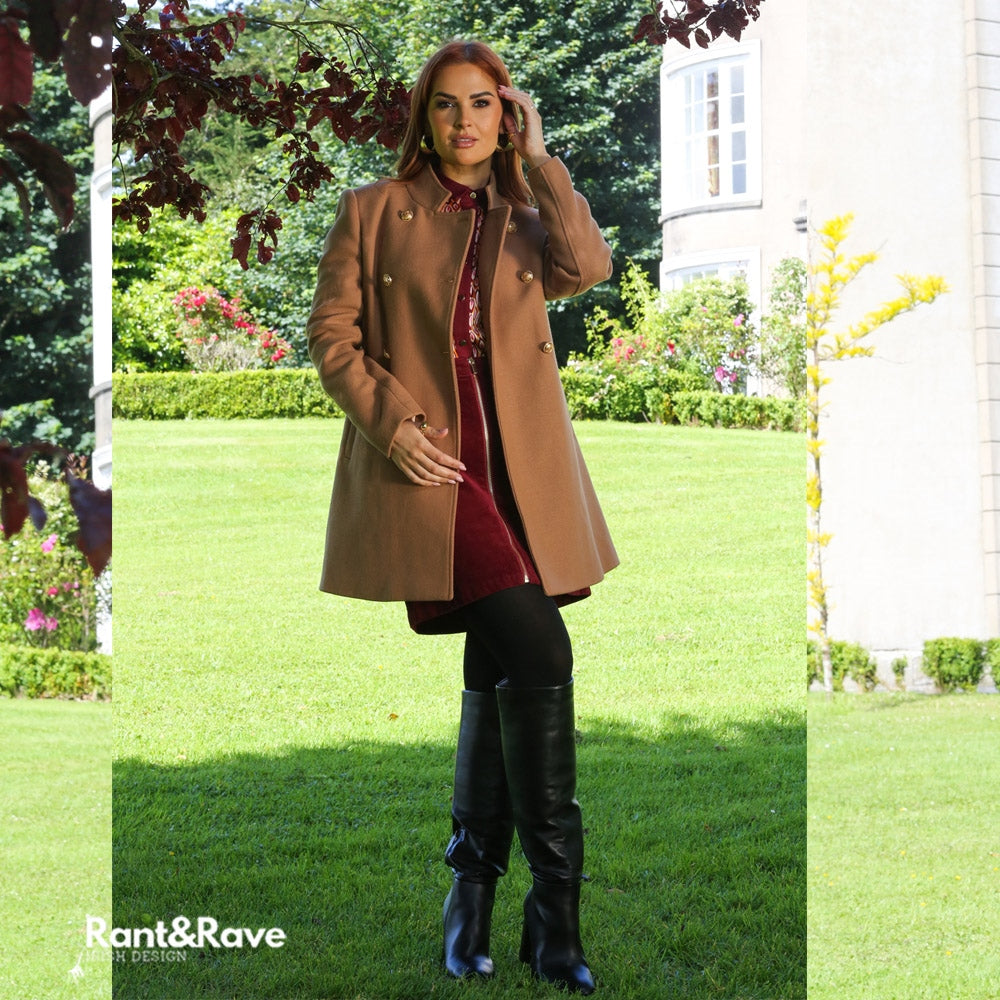 Ladies Ashley Camel Coat-Full Model Front View