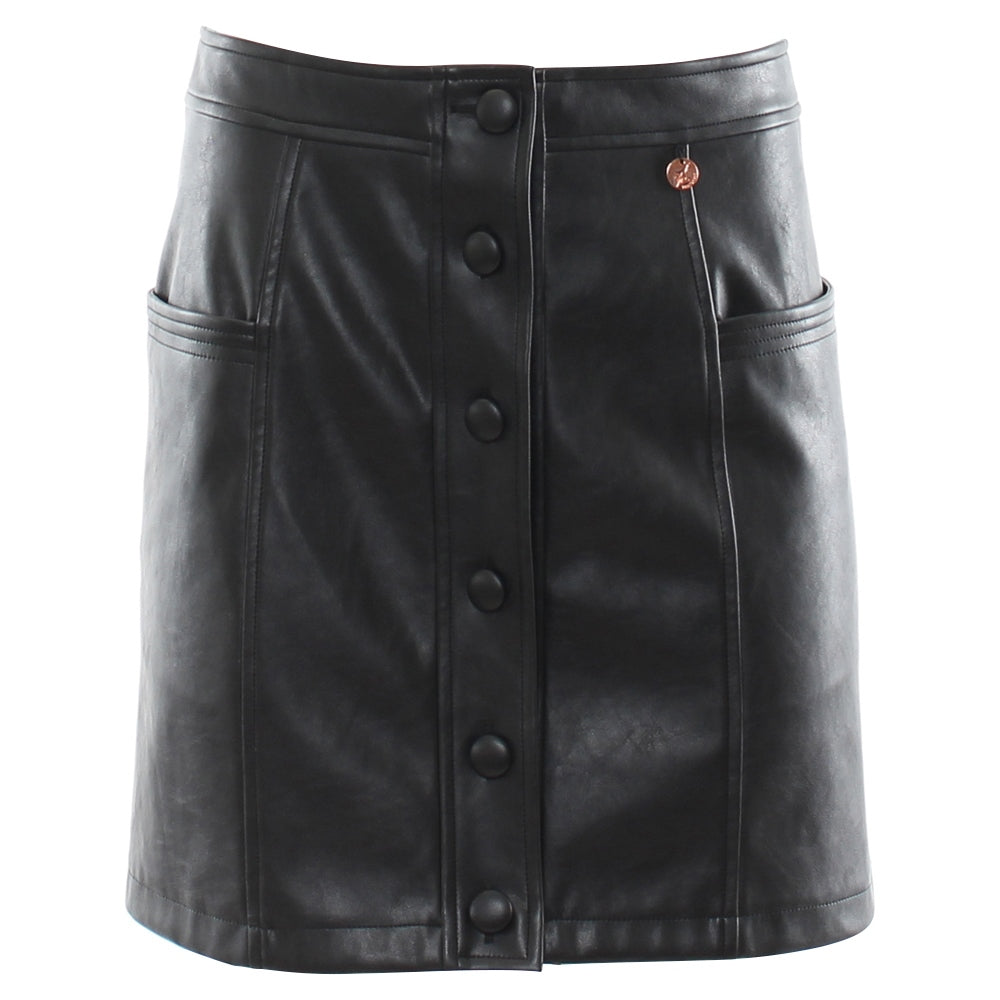 Ladies Helia Black Leather Skirt-Front View