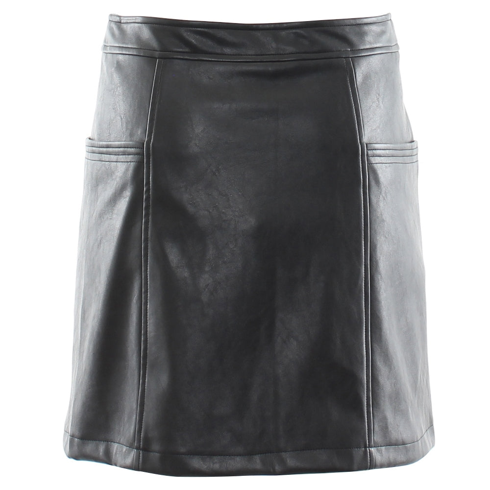 Ladies Helia Black Leather Skirt-Back View