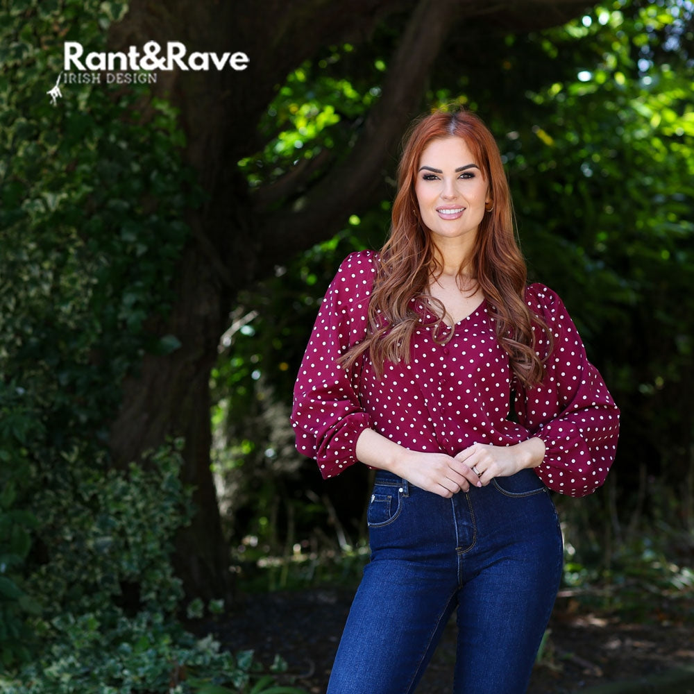 Ladies Rant & Rave Kiera Burgundy Blouse-Model Front View