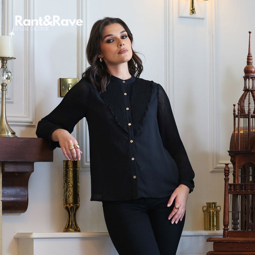 Ladies Louella Black Blouse-Model Front View