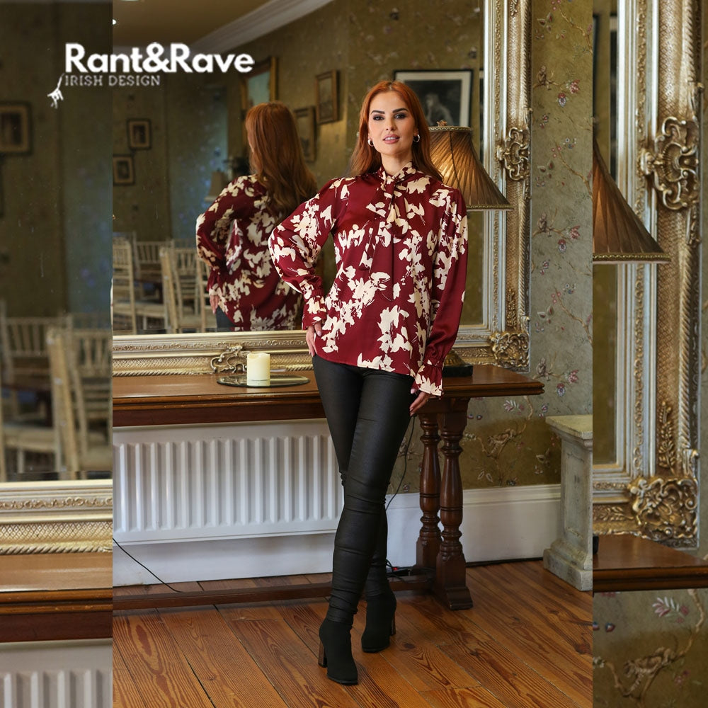 Ladies Reva Burgundy Blouse-Model Full Front View