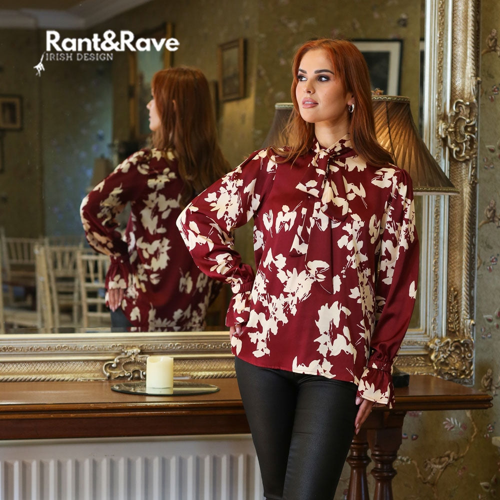 Ladies Reva Burgundy Blouse-Model Front View