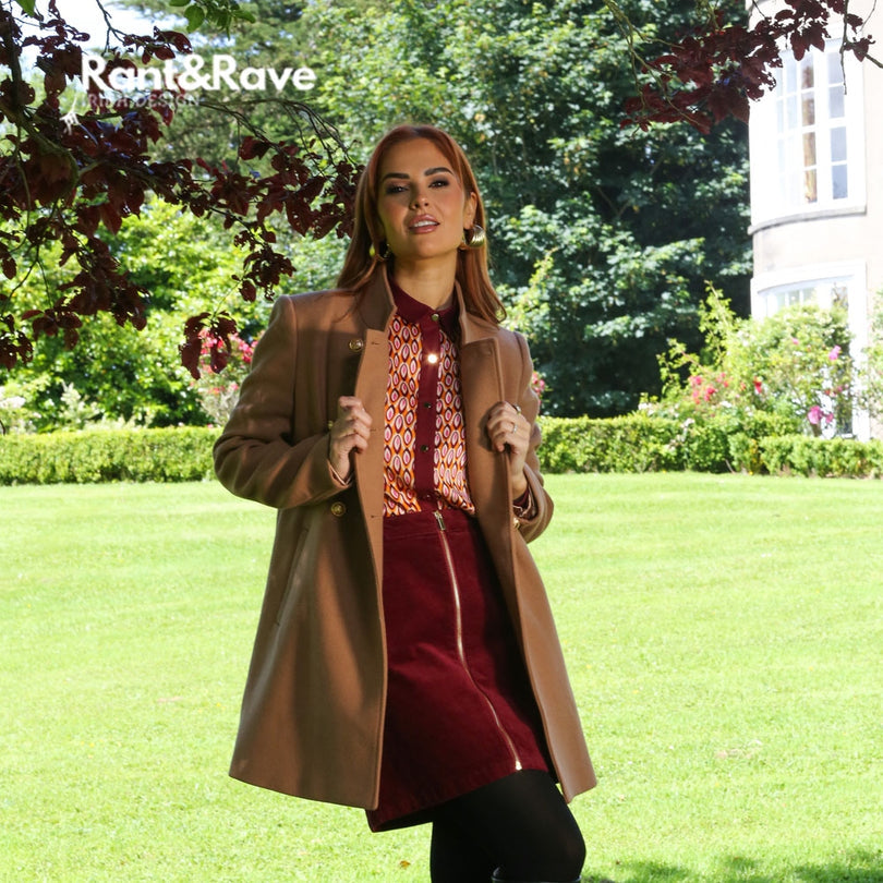 Ladies Susanna Burgundy Shirt-Model Full Front View