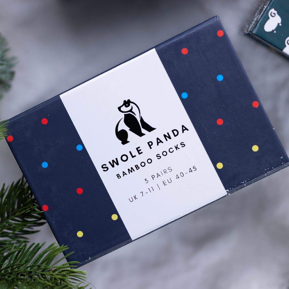 Swole Panda Sock Gift Box - 3 Pairs - Multi Coloured Dots Red/Navy/Blue side view