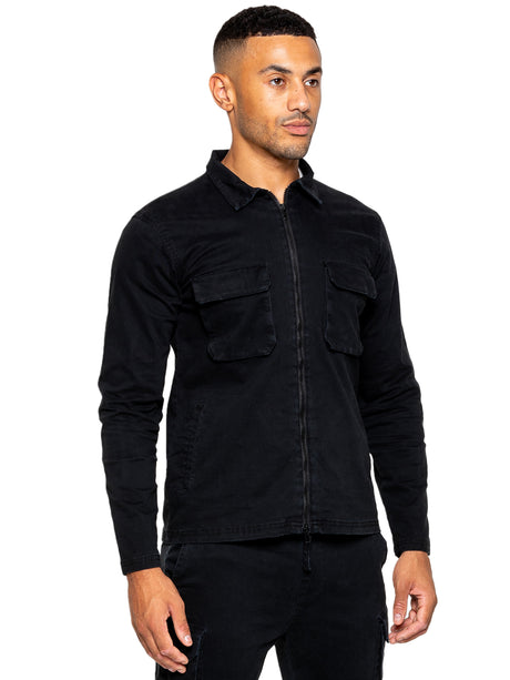 Nova Black Cargo Overshirt Jacket-Front view