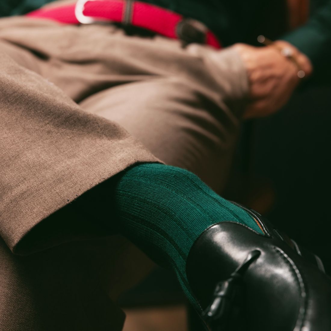 Racing Green Bamboo Socks-With black shoes