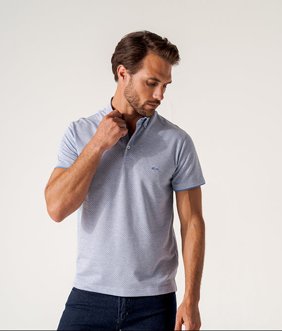 Mens Sky Blue Polo Shirt-Car logo view