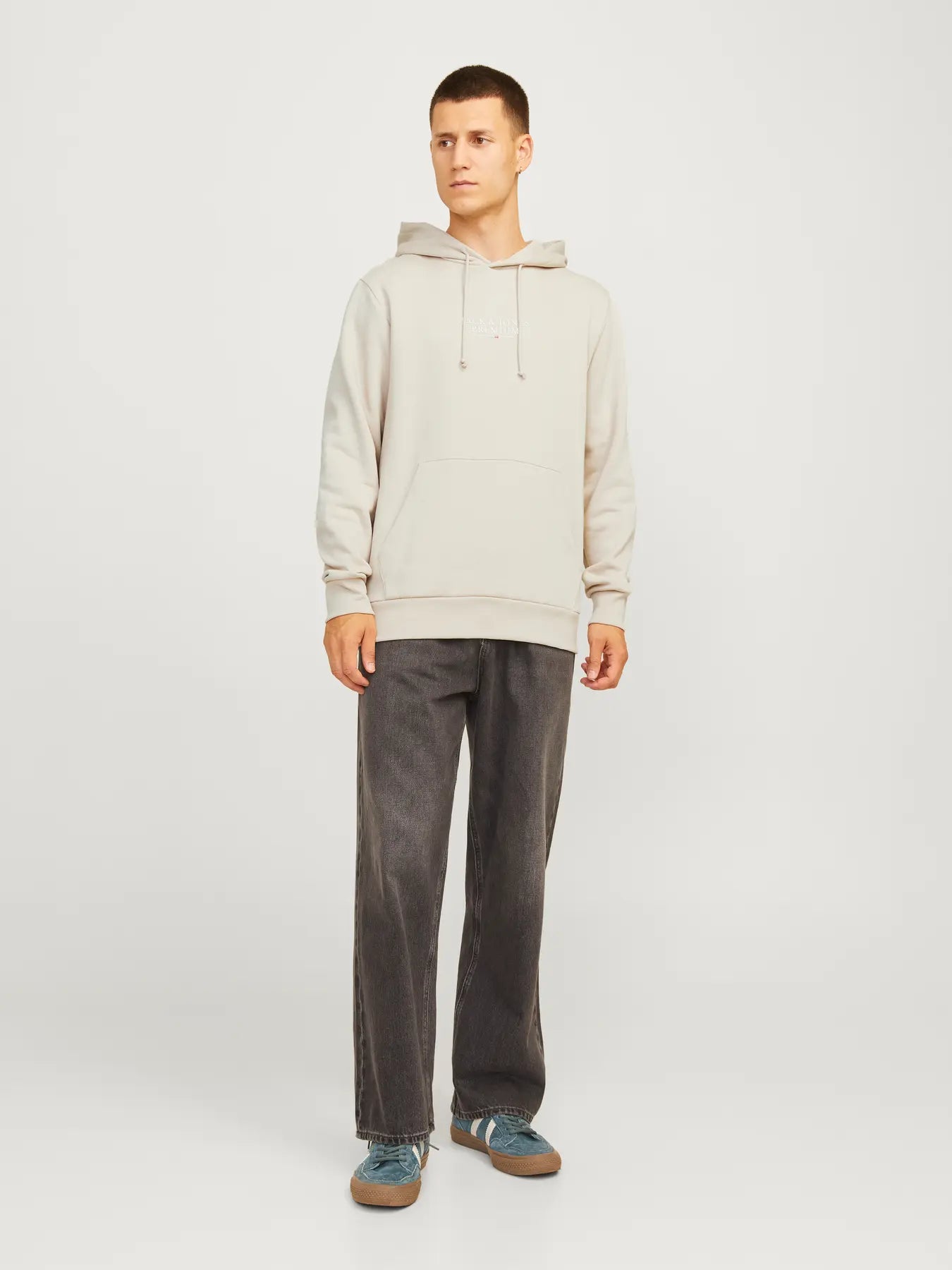 JACK JONES PREMIUM Archie Sweat Hood-Moonbeam Moonbeam model front view