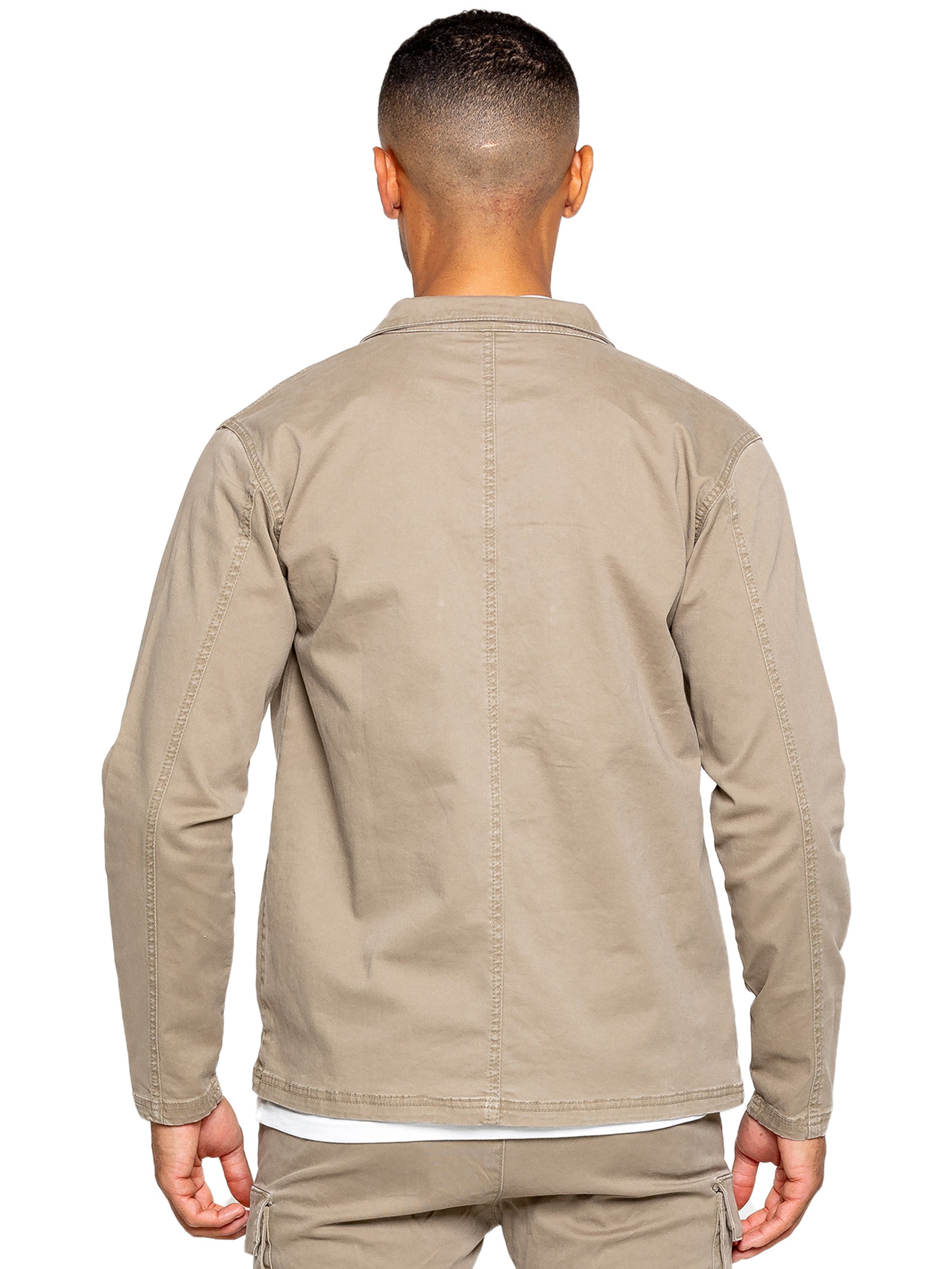 ENZO Nova Beige Cargo Overshirt Jacket Beige back view