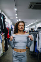 Tally Weijl Off Shoulder Fitted Grey Top Grey front view