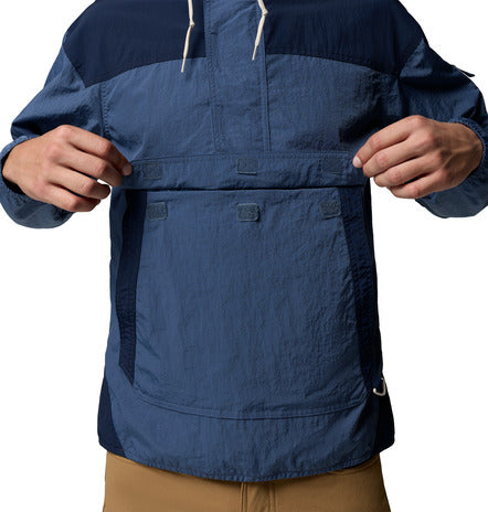 Blue jacket with a white drawstring on a white background