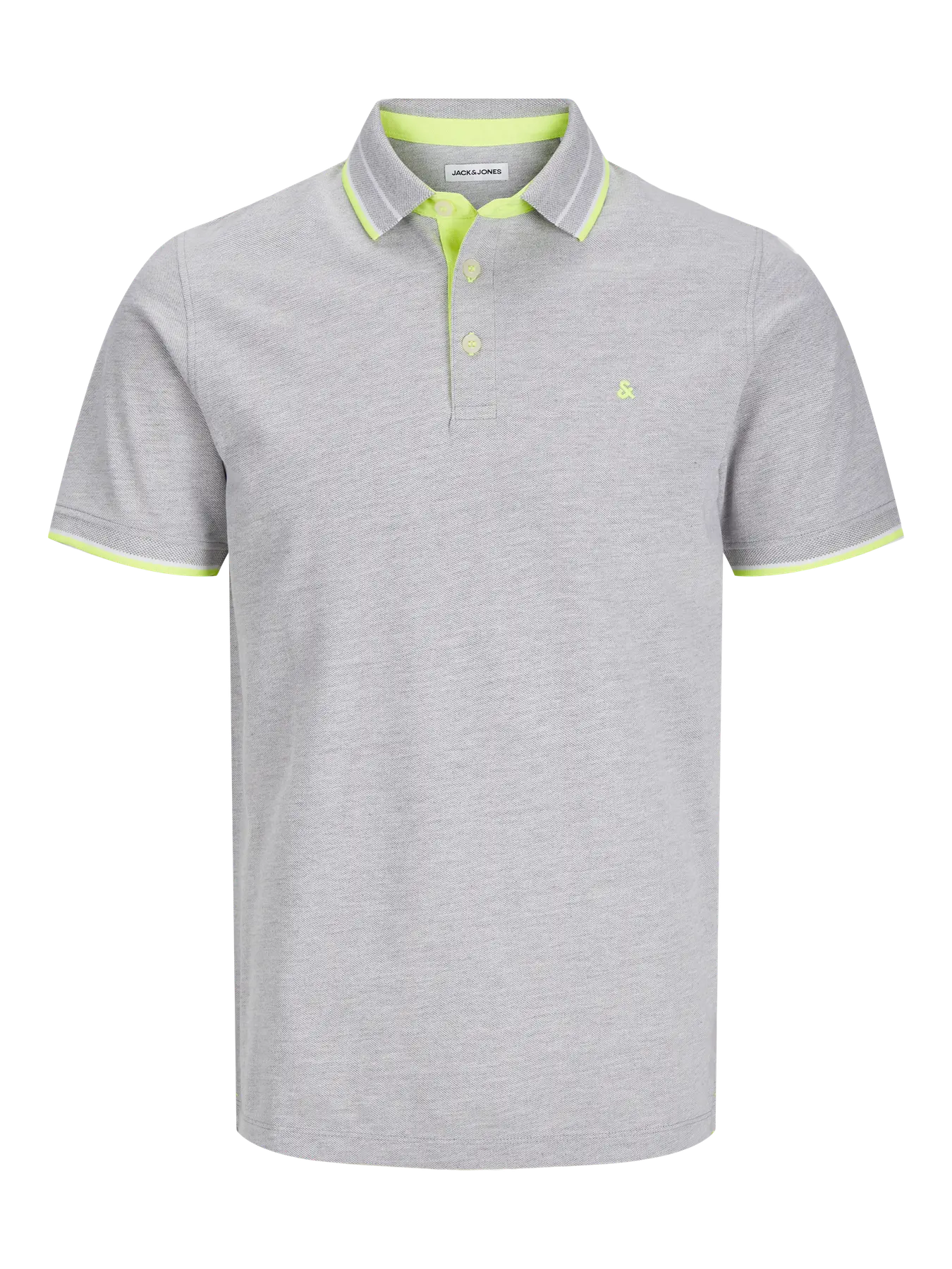 Men's Paulos Polo Short Sleeve-Light Grey Melange/Neon-Ghost Front View