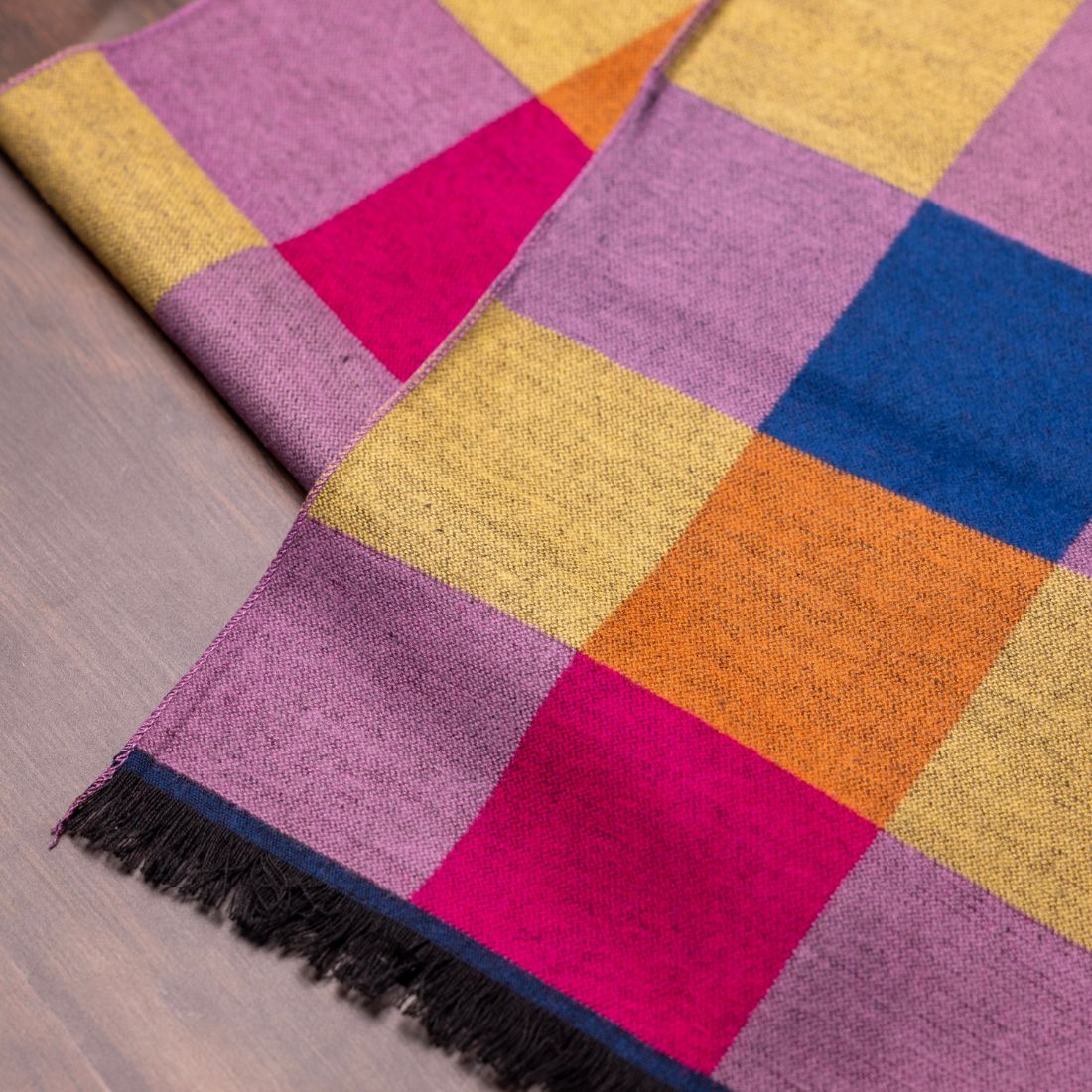 Multi Check Bamboo Scarf lying flat