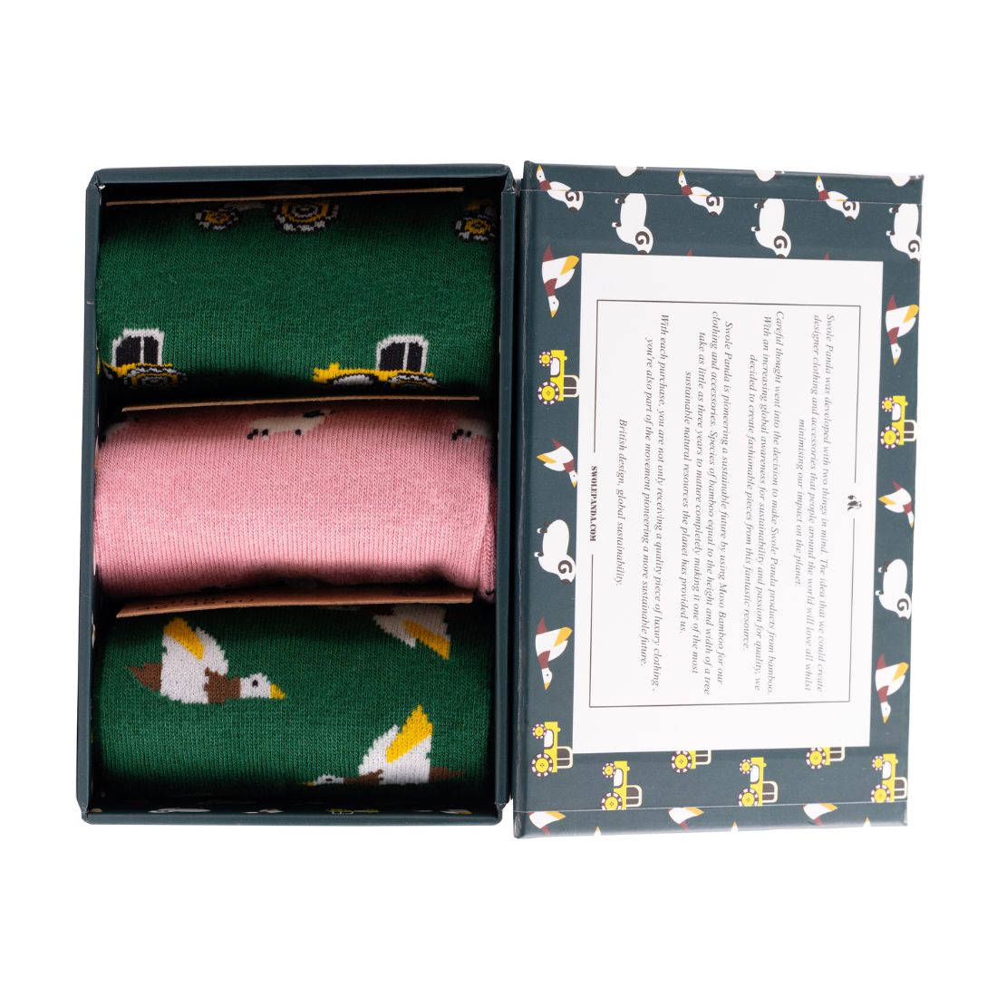 One pair each of Tractors, Sheep and Grouse socks in an open gift box
