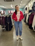 Superdry Ladies Heritage Hamptons Ziphood-Varsity Red Varsity Red model front view
