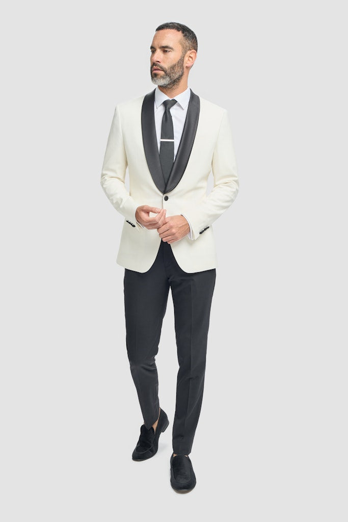 House of Cavani Aspen Ecru Tuxedo Blazer Ecru front view