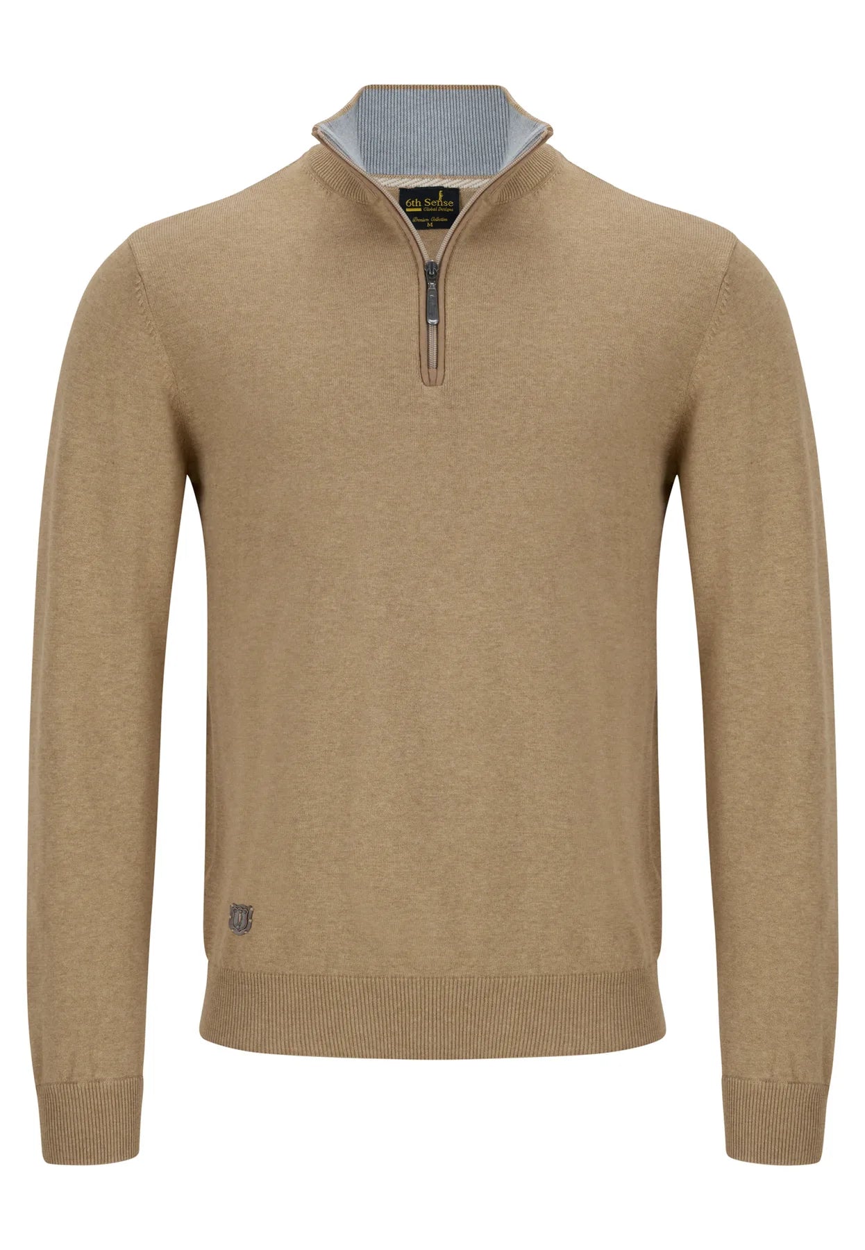 6TH SENSE Harry Camel 1/4 Zip Knit CAMEL front view