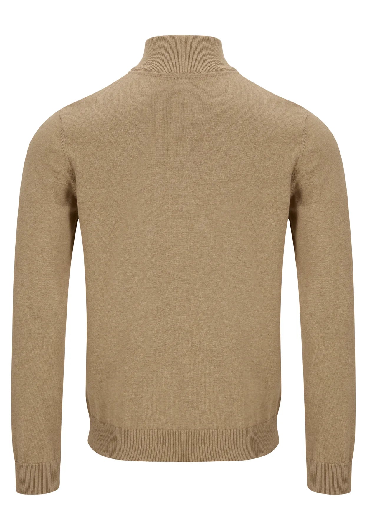 Harry camel 1/4 zip knit on a white background, back view