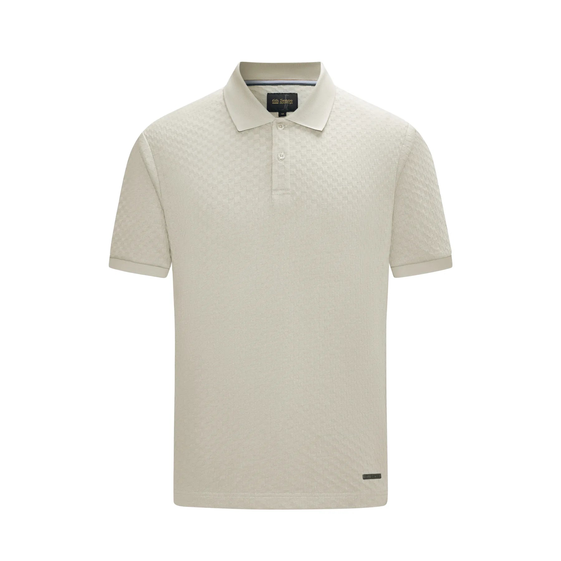 Beige quilted texture polo shirt on a white background