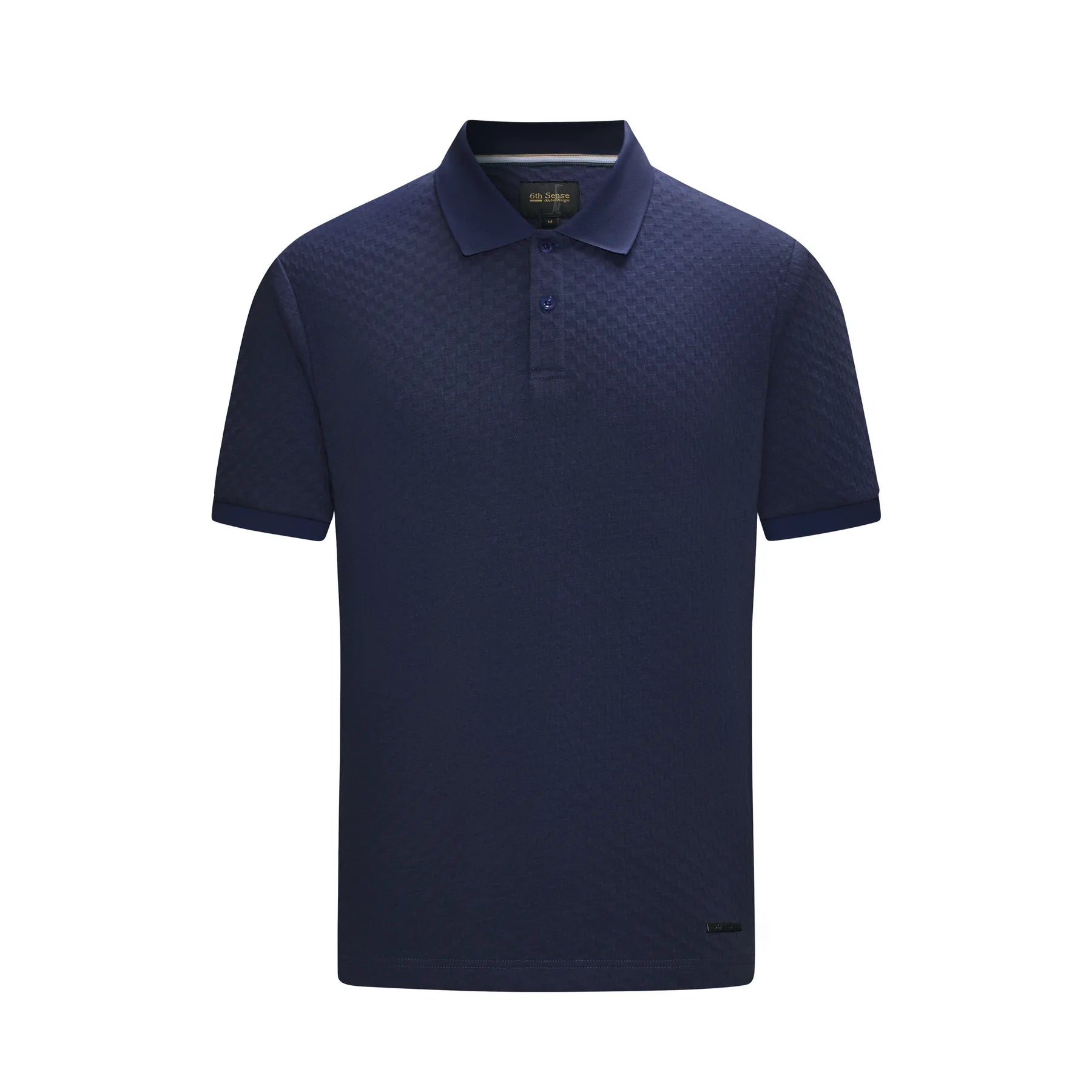Navy blue polo shirt on a white background