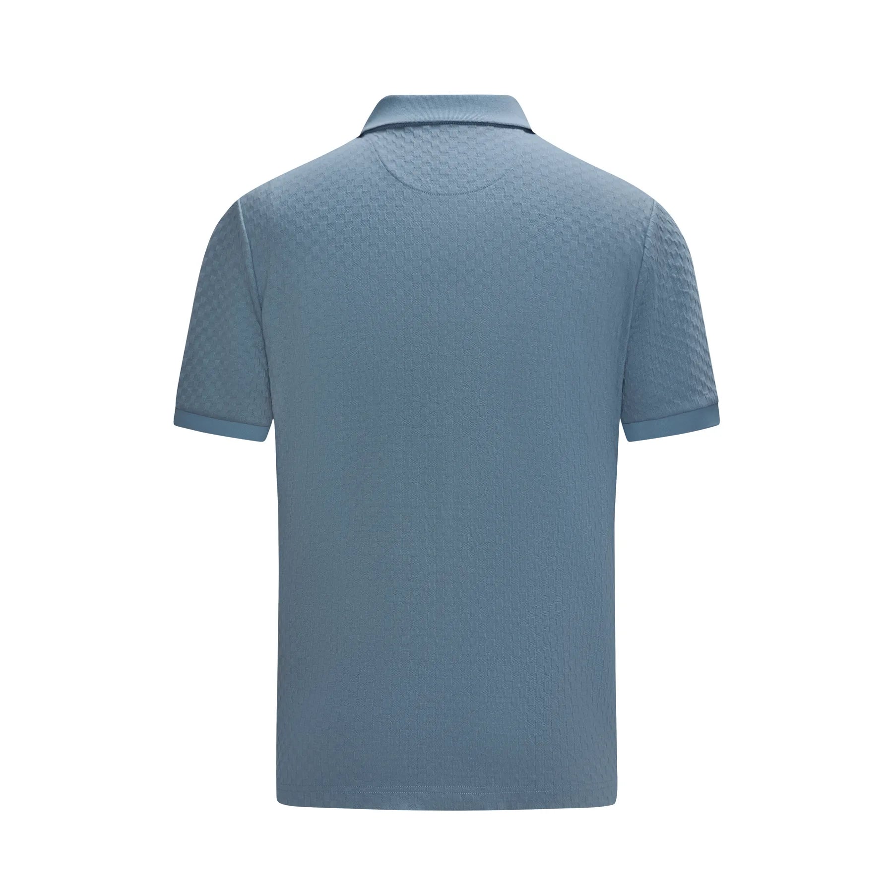Blue polo shirt on a white background back view