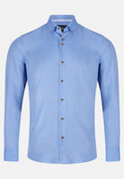 6th Sense Ocean Lyocell long sleeve shirt in blue, front view with button-down collar and button placket