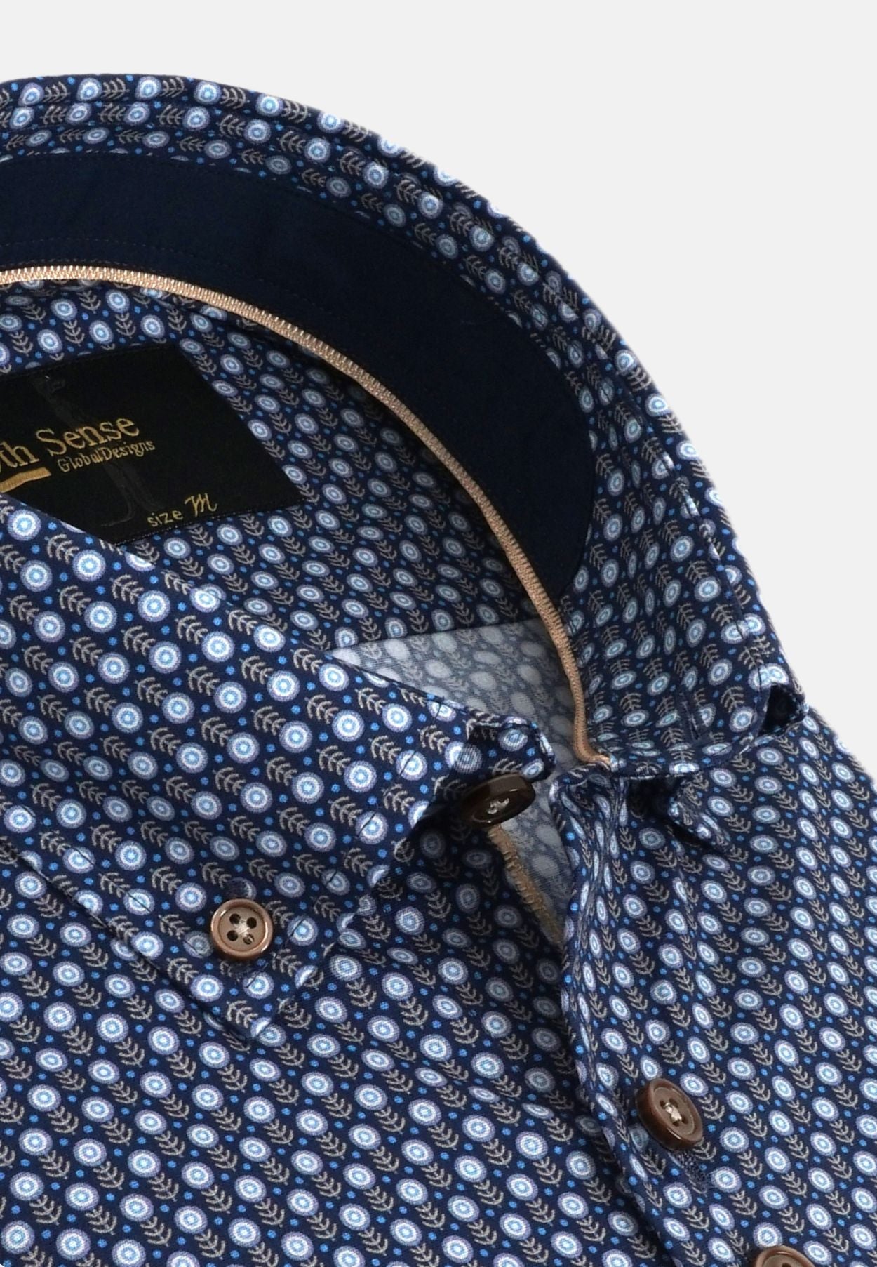 Men's Button Down Navy Circle Print Shirt-Collar View