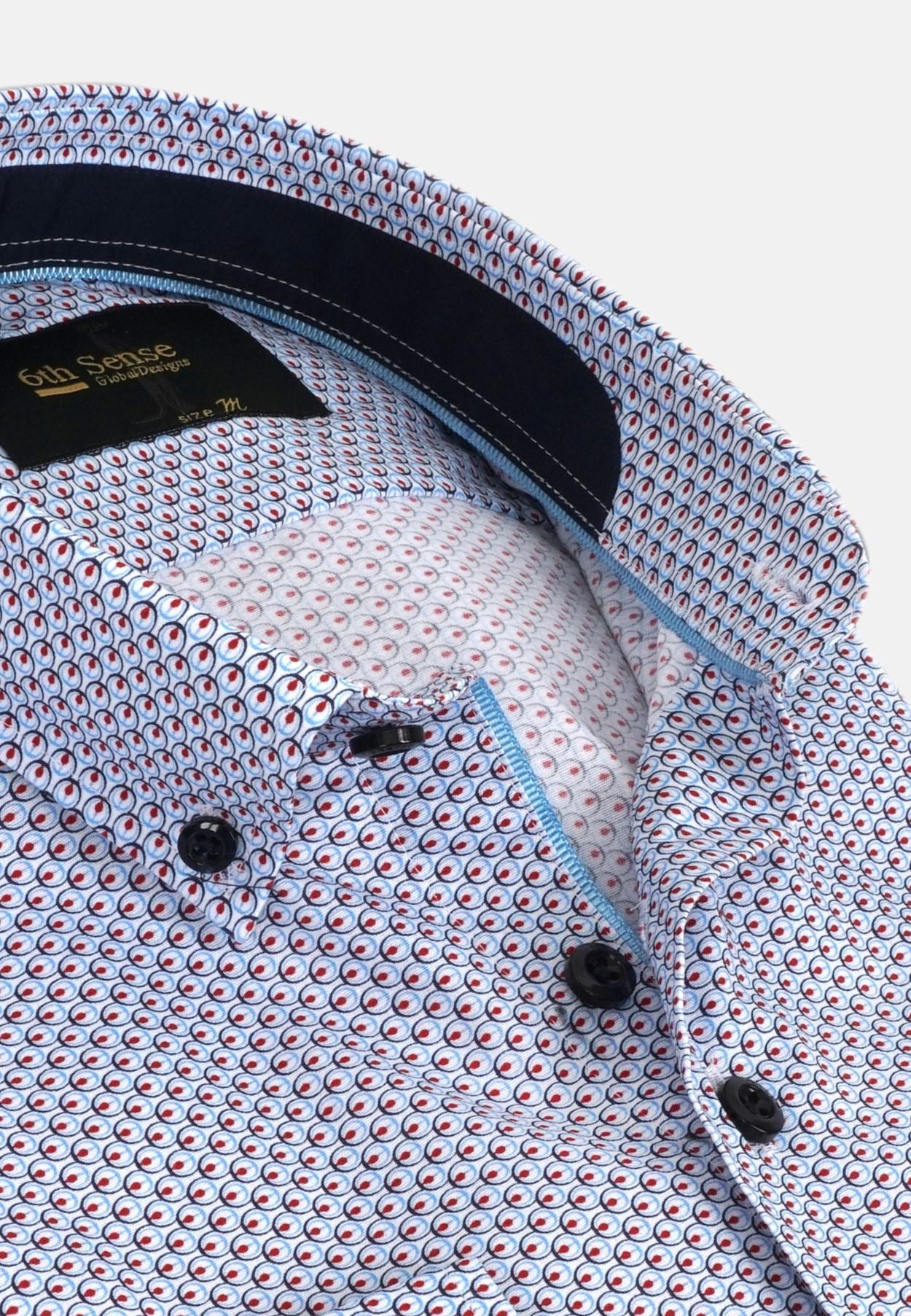 Men's Button Down Red Circle Print Shirt-Collar View