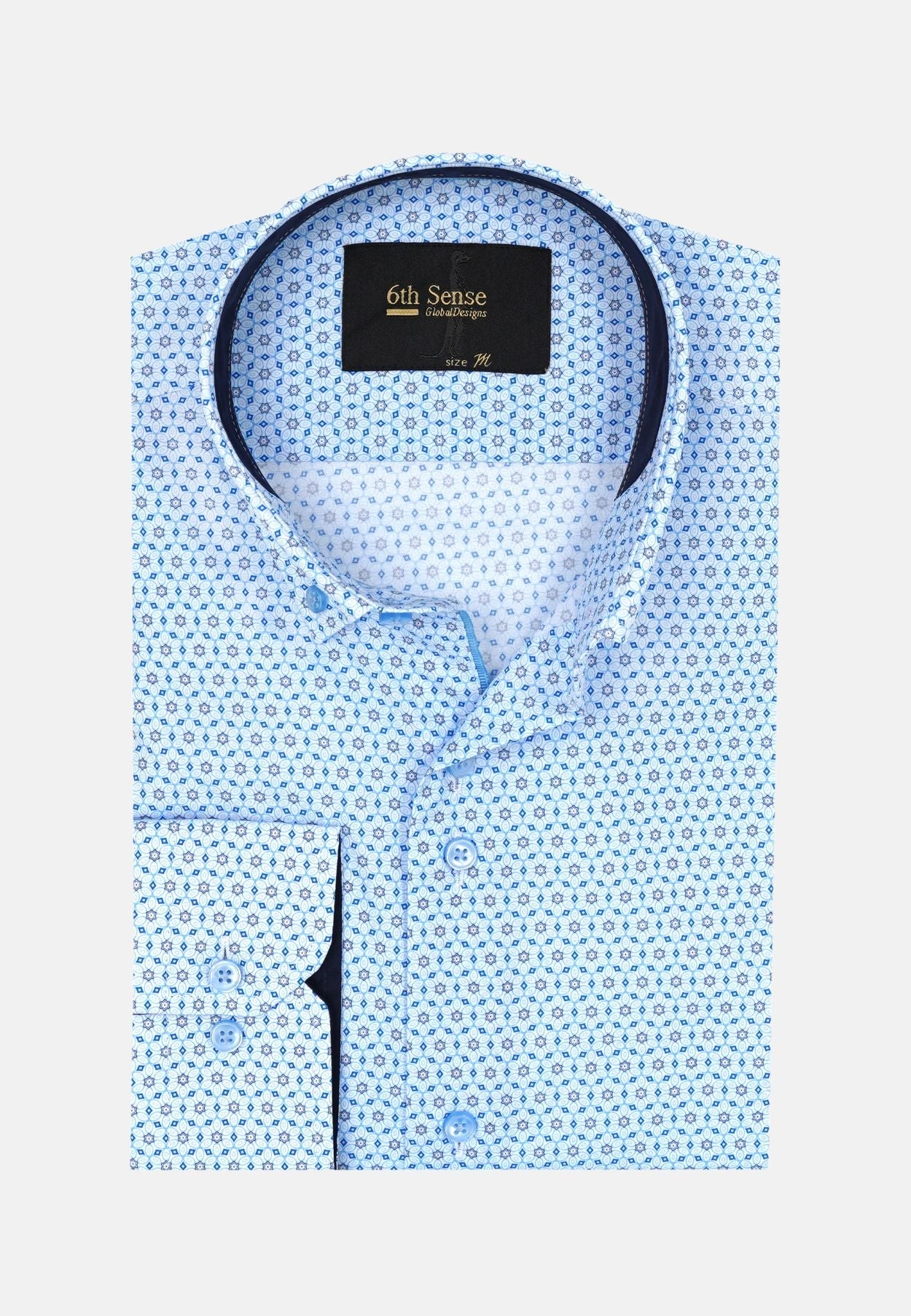 Men's Button Down Sky Blue Diamond Print Shirt-Front View