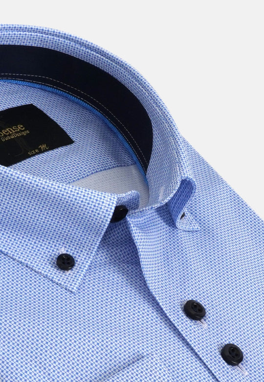 Button Down Blue Dot Print Shirt-Collar view